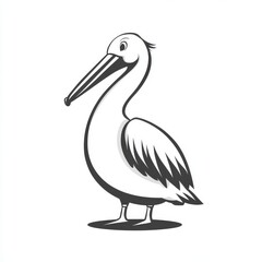 Fototapeta premium Monochrome depiction of a pelican standing tall, showcasing a minimalistic yet detailed line art style illustration, suitable for logos or icons