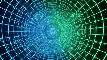 Holographic Grid Tunnel. Perfect for: fintech visuals, cybersecurity concept art