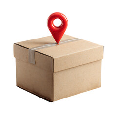 Shipping Box with Red Location Pin on Top