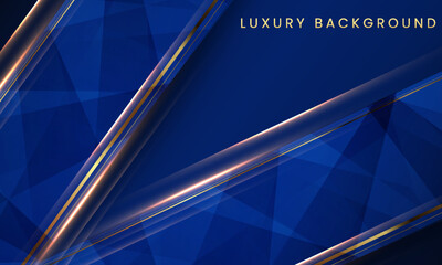 Abstract golden geometric shapes on dark navy blue background. Modern Luxurious bright golden lines with golden glitter decorate. Technology futuristic concept. Vector illustration