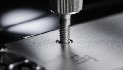 Close-up of a screw being inserted into metal surface.