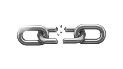 Broken metal chain link isolated on transparent background