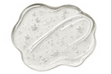 Clear cosmetic gel swatch with bubbles, transparent texture for beauty, skincare, and hyaluron products