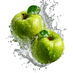 Two green apples in a juice splash