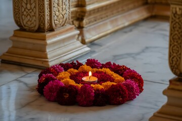 Decorative candle light with vibrant flowers