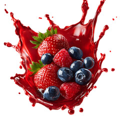 Vibrant berry mix exploding in a splash of juice png