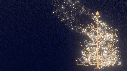 大量の金粒子と銀粒子が作るクリスマスツリーのイラスト：Christmas tree made of a large amount of gold and silver particles: 4K