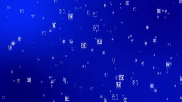 Dynamic science background with calcium and iron elements floating in a modern, vibrant blue space for education and research projects