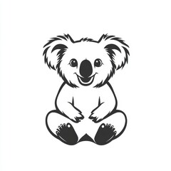Obraz premium Stylized Monochromatic Illustration of a Seated Koala Bear Smiling Widely