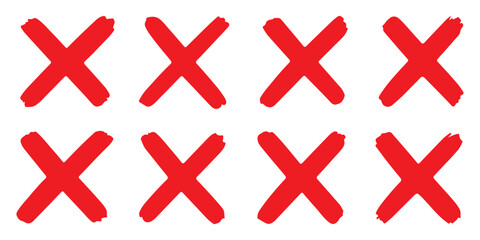 Hand-Drawn Red Cross Marker PNG, Bold Red X Symbol of Error, Wrong, Cancel, Reject, or Prohibition | Grunge Doodle Cross Mark Isolated on White or Transparent Background for Design and Icons