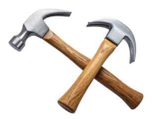 Front View Claw Hammer with Wooden Handle, Isolated PNG