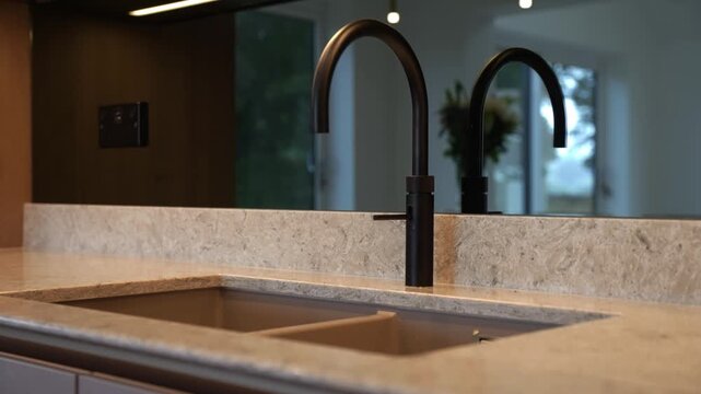Modern kitchen tap with mirrored backsplash, luxury and elegance feel