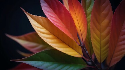 Fototapeta premium Vibrant Autumn Leaves on Black Background – Premium Nature Macro Composition