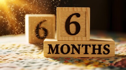 Celebrating Six Months With Wooden Blocks in Golden Light