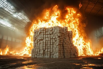 selective focus on brick manufacturing process showing clay bricks in high-temperature kiln