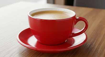 Morning Coffee Break: Close-up of Red Mug with Cream