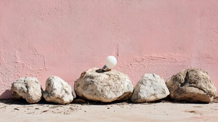 Obraz premium Illuminated light source rests atop a natural stone against a textured pink background