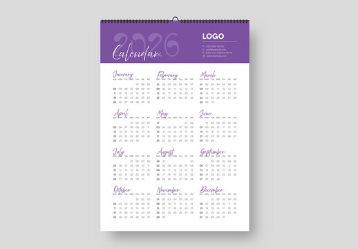 One 2026 Calendar Template Layout