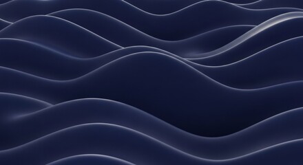Obraz premium Abstract Dark Blue Wavy Surface Background with Smooth Curves and Shadows.