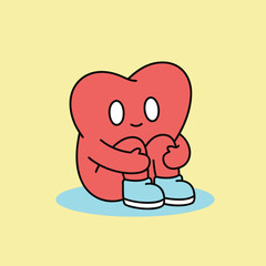 Cartoon heart character sitting with a sad expression.
