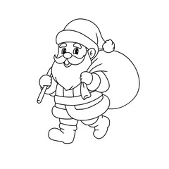 Children's coloring book with a Christmas theme, illustrations of Santa, line art illustrations of Santa 