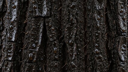 Obraz premium Detailed Close-Up of Charred Tree Bark Texture After Wildfire.