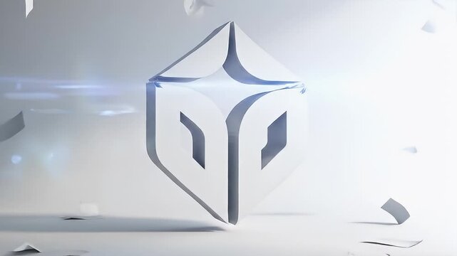 Dynamic 3D cube logo animation with confetti.