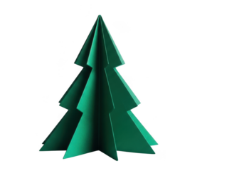 Three dimensional green paper christmas tree craft object isolated on transparent background