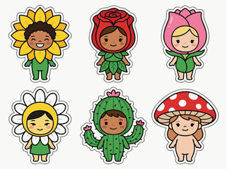 Cute Flower and Plant Character Illustrations.