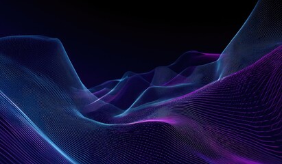 Abstract digital landscape with undulating lines and vibrant blue and purple hues