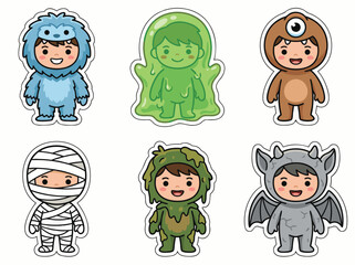 Cute Kids in Halloween Monster Costumes Illustration.