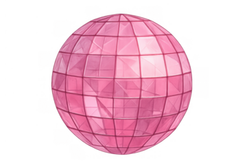 Pink glass disco ball reflecting light, a vibrant party accessory for celebration and fun, transparent background