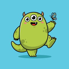 Cute Three-Eyed Monster with Butterfly Illustration.