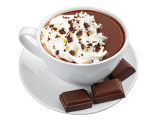 Top-Down View Steaming Hot Chocolate with Whipped Cream and Chocolate Sides, Minimal Flat Composition, Isolated PNG (2)