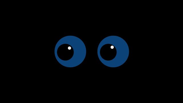 Cartoon eyes sign animation on black background, sneer eye blinking moving sideways animated, Eye 2d Animation with alpha channel. cartoon big eyes blinking animation
