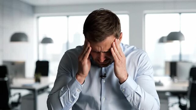 Concerned Businessman Experiencing Significant Headache Or a Migraine at the Office