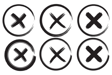 Brush strokes cross mark. check mark, tick mark, and cross brush sign red checkmark and red X icons, buttons for vote. eps 10