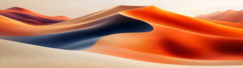 A mesmerizing view of colorful sand dunes, featuring vibrant shades of orange, blue, and soft beige, creating a stunning contrast in the warm, serene desert landscape.