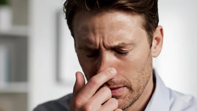 Concerned Man Examining His Nose: A Sequence of Facial Expressions Throughout the Process