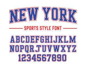 New York varsity sports font, bold athletic typography alphabet with classic collegiate lettering, retro sports style display font including uppercase letters and numbers for team branding, apparel,  © Kayla Quentin