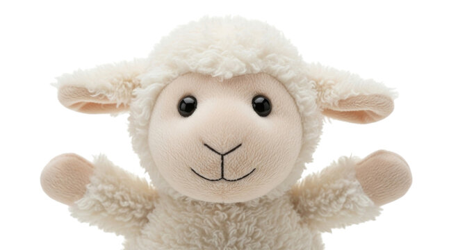 Fluffy lamb puppet transparent background cutout png