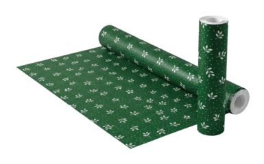 Green wrapping paper with white floral pattern transparent background cutout png