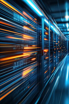 Illuminated lines, big data communication data center technology background