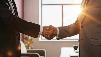 Business handshake symbolizing agreement, partnership, and successful collaboration in the workplace.