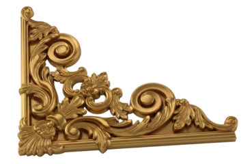 Ornate gold corner bracket with swirls and floral accents transparent background cutout png