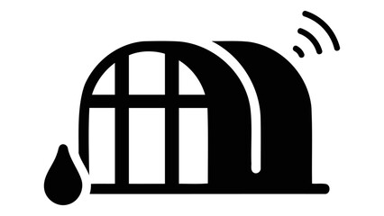 Smart greenhouse system icon representing automated climate control with water droplet and wifi signal, isolated
