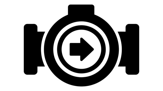 Smart flow meter icon with arrow indicating fluid flow direction, representing precise measurement and industrial automa