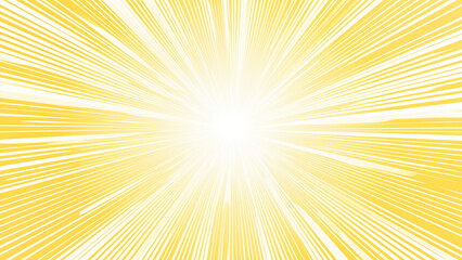 黄色の背景に中心から広がる漫画風の白い集中線のデザイン