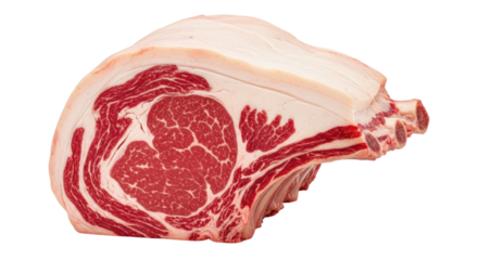 Raw prime rib roast bone in marbled beef cut transparent background cutout png