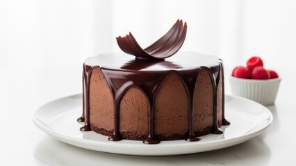 Indulge in decadent chocolate cake with rich ganache and fresh raspberries for sweet cravings